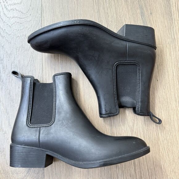 Jeffrey Campbell Boots Women 10 Black Matte Rain Proof Ankle Bootie Chelsea - Picture 2 of 10